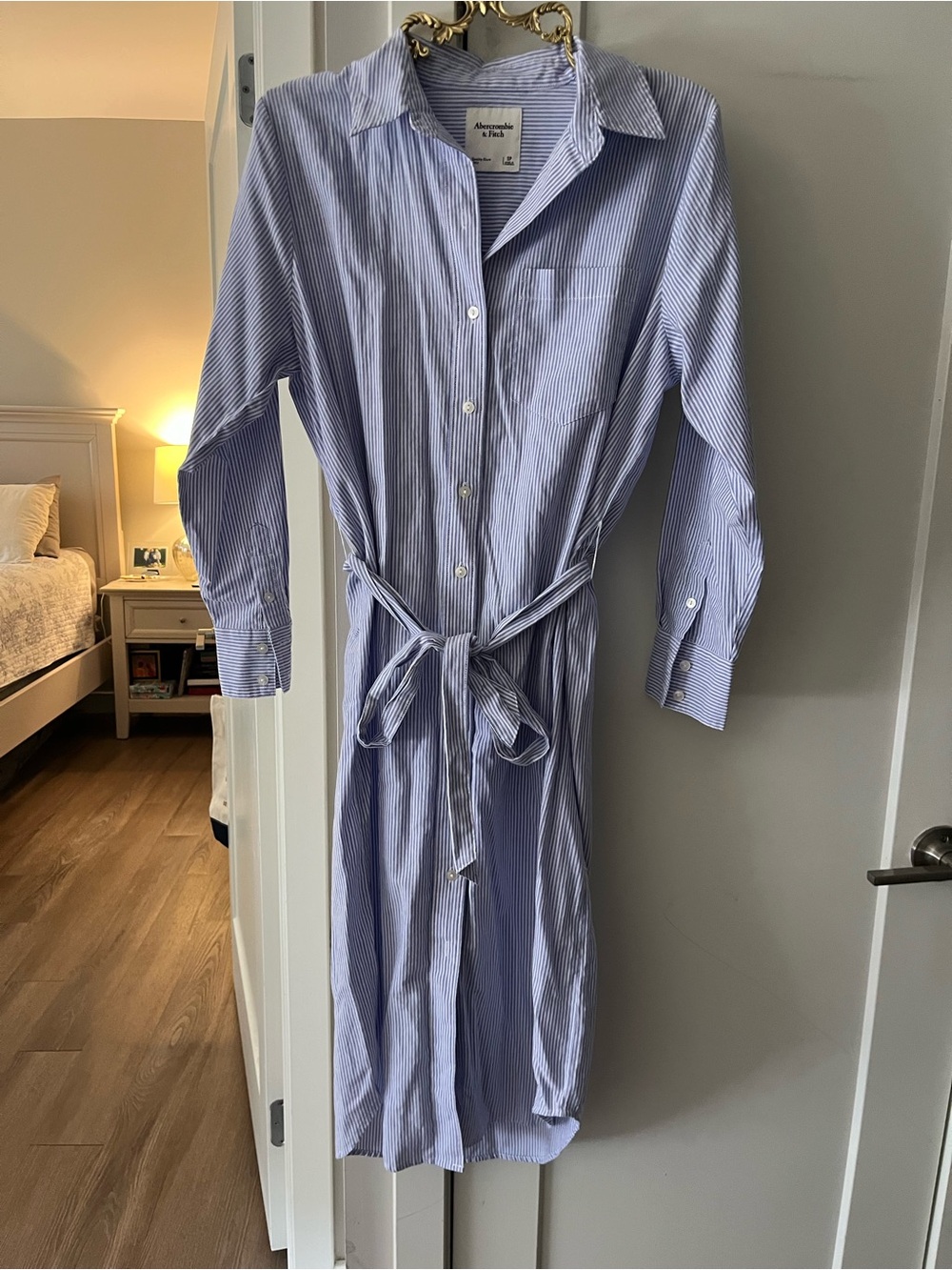 Abercrombie & Fitch Light Blue and White Striped Button Shirt